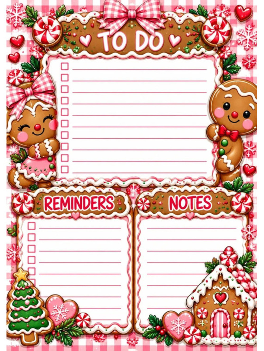Gingerbread Christmas 5x7 Notepad Holiday To-Do List Cute Christmas Planner